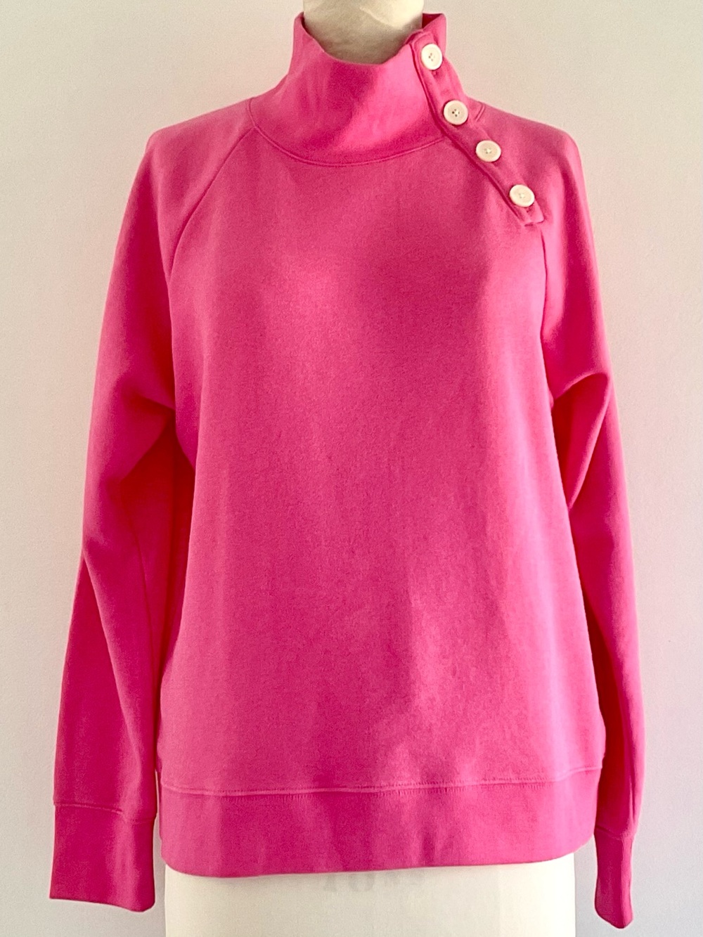 J. Crew Pink Button-Shoulder Pullover Sweatshirt Sz: L. NWT